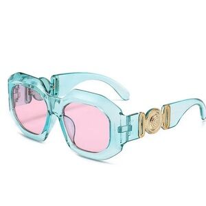Women's Square Sunglasses Green Frame Pink Lens Oversized UV400 56mm